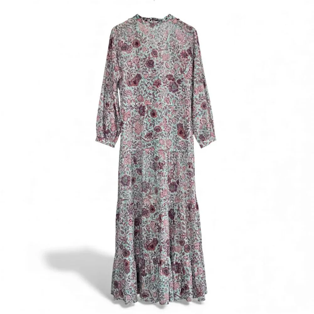 Poupette St Barth Eyelet Prairie Maxi Dress Women Floral Button Up Ruffles XL